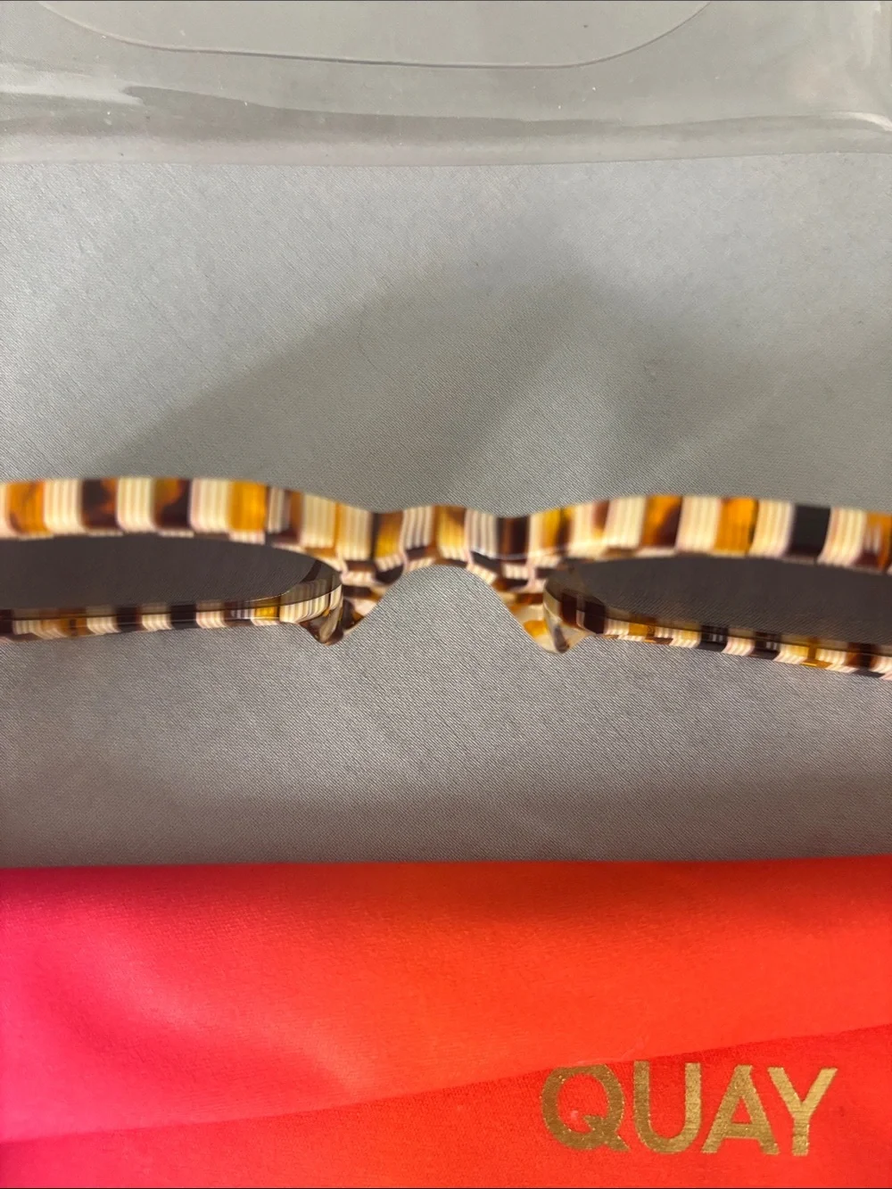 Quay Australia Checkered Brown and Cream Oval Sunglasses